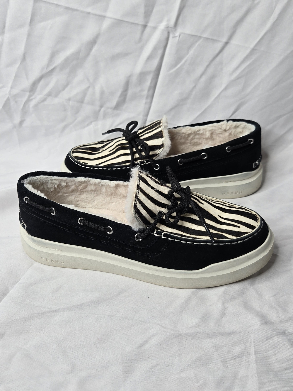 Cole Haan GrandSeries Women's Zebra Fur Lined Boat Shoes 8.5B
